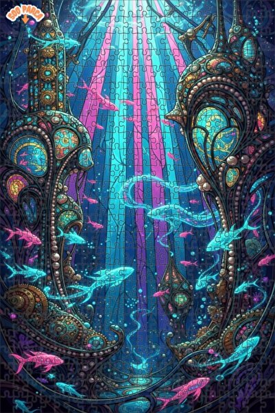 Teona Ahşap Magical Undersea Realm Oil Painting Lookalike Double Layer Framed...