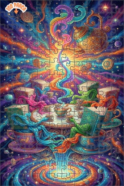 Teona Ahşap Crazy Tea Party Universe Oil Painting Lookalike Double Layer Fram...