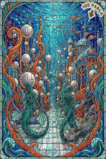 Teona Ahşap لغز خشبي على شكل قصر حورية البحر السحري بمظهر فسيفساء زجاجي 100 ق...