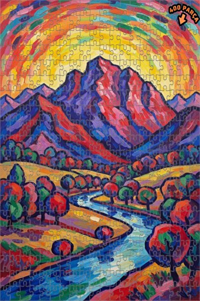 Teona Ahşap لوحة زيتية لمنظر جبلي ونهر نابض بالحياة، لغز خشبي مؤطر ذو طابقين ...