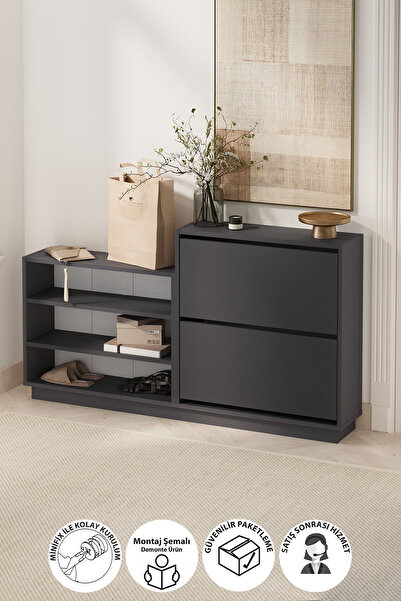 Bofigo Düşer Kapak Ayakkabılık 2 Kapaklı 5 Bölmeli Kayar Raflı Ayakkabılık Se...