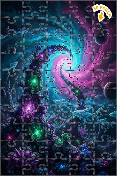 Teona Ahşap لغز فني على شكل حوض أسماك جالاكتيك بتأثيرات الألوان الزيتية 50 قط...