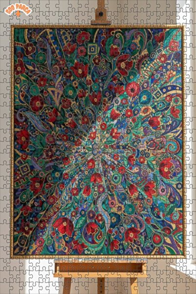 Teona Ahşap Golden Patterned Flower Garden Oil Painting Look Double Layer Fra...