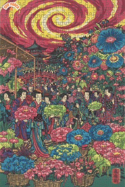 Teona Ahşap Japonya Çiçek Pazarı Sanat Çift katlı Çerçeveli Ahşap Puzzle 500 ...