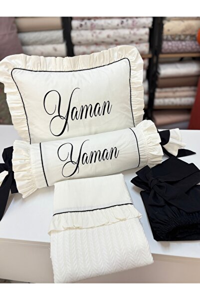 GAYE EV TEKSTİLİ طقم بيكيه للأطفال مطرز بالقطن (وسادة كاندي)