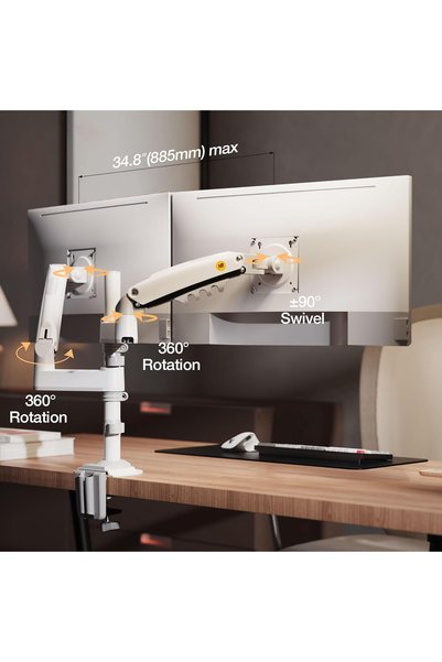 Nb North Bayou North Bayou 17–27″ Dual Arm, 2 Monitors, Shock Absorber, White Desk Monitor Arm Nb H180 W