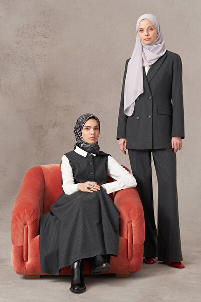 Tuğba Çizgi Desenli Ceket - Antrasit