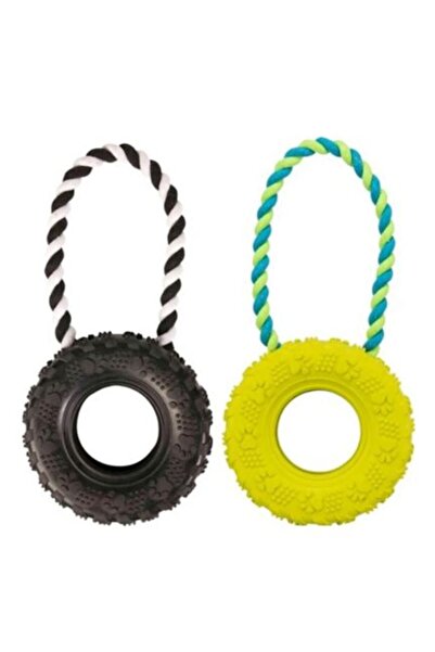 Trixie Rubber Tire on Rope Dog Toy - LIME/15X31CM