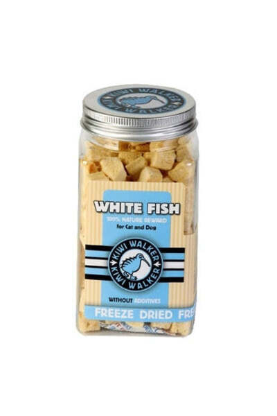 KİWİ WALKER مكعبات سمك أبيض مجففة بالتجميد وخالية من الحبوب، مكافآت للقطط وال...