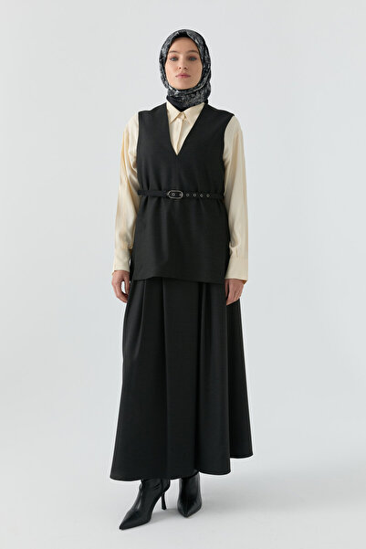 Tuğba Kemer Detaylı Etek - Antrasit