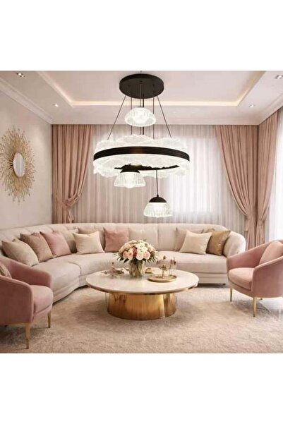 GENERAL Modern Acrylic Chandelier 50 cm in Gold and Black - 3 LED Lights