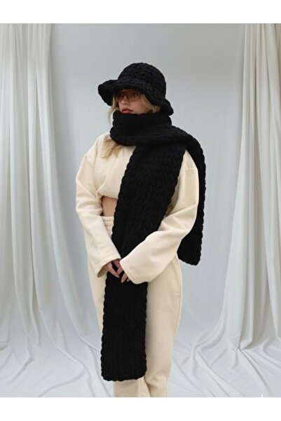 Gogoey Scarf & Bouquet Beanie Set Alize Puffy 100% Hand Knitted