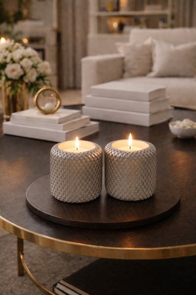 Studio Nova Dekor 2’li Gümüş Beton Mumluk Seti – El Yapımı Modern Dekoratif M...