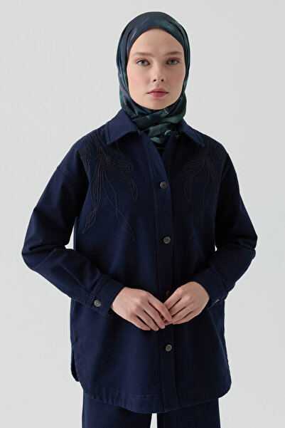 Tuğba Nakışlı Kanvas Ceket - Lacivert