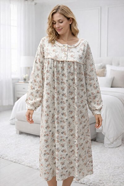 AYSUN TEKSTİL Cotton Fabric, Wide Cut Sleeves, Buttoned Waist, Patterned Moth...