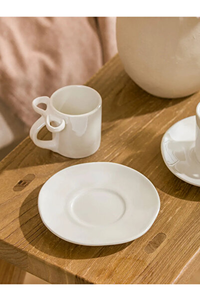 LC Waikiki Lcw Home White Bowknot Printed 2-Person Porcelain Coffee Cup Set 90 ml Home Cup