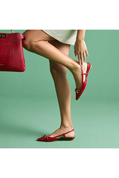 Tergan Kırmızı Rugan Hakiki Deri Kadın Babet - K25Y1AY67808-D02