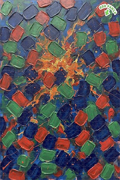 Teona Ahşap Kinetic Abstract Oil Painting Look Double Layer Framed Wooden Puz...