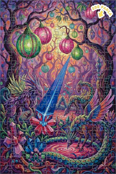 Teona Ahşap Dragon Crystal Forest Oil Painting Lookalike Art Double Layer Fra...