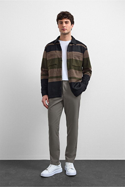 Back And Bond Overfit Siyah Örme Çizgili Gömlek