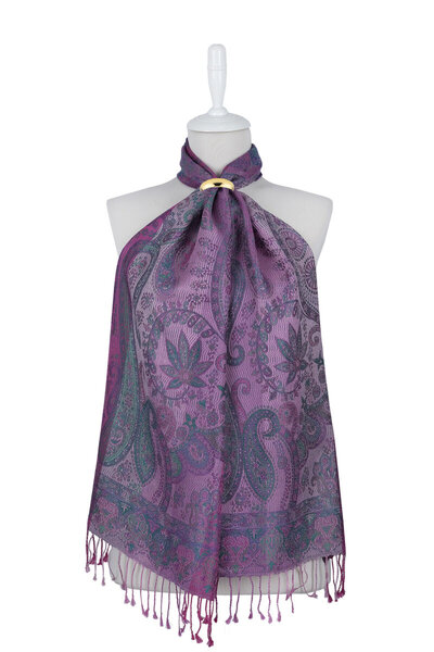 Bursa İpek Pink Green Jamawar Woven Silk Scarf