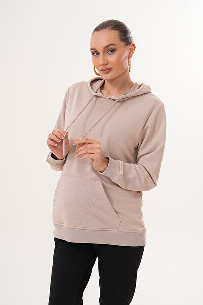 Miss Dünya Lissa 100% Cotton Maternity and Postpartum Basic Hooded Sweatshirt