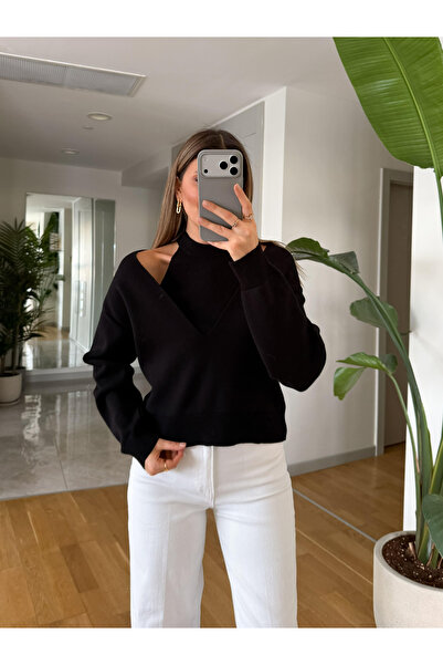 My Blog Black Double V-Neck Sweater Set - 251206