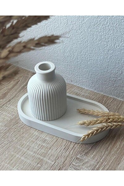 MODESTA HOME Minimal Seramik Vazo ve Oval Tepsi Seti – Modern & Bohem Masa Üs...