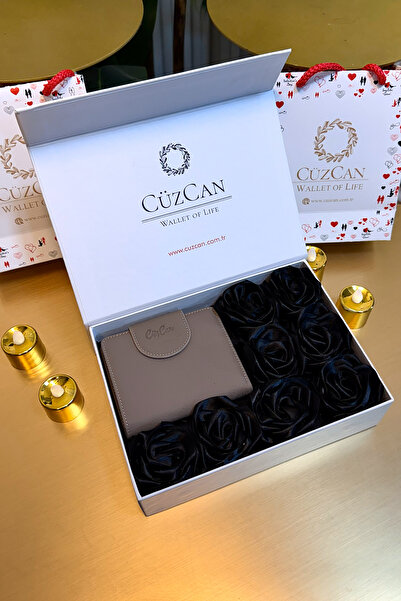 CüzCan Premium Gift Rose Box - Miosa Mink Genuine Leather Women's Wallet Blac...