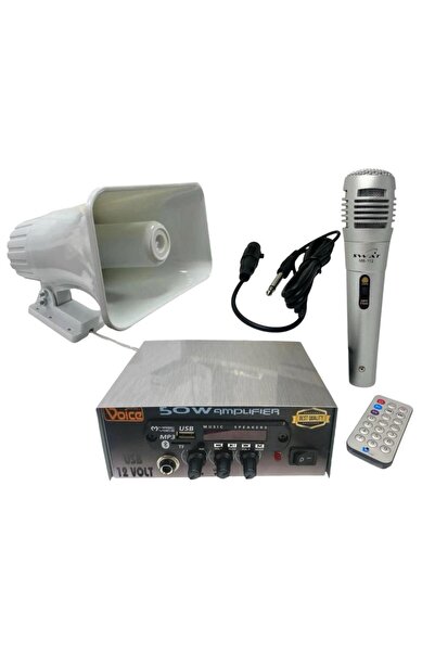 electroon Pazarcı Ses Sistemi Takım Set 12V USB Amfi+50W Horn Hoparlör+Mikrofon