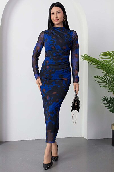 PULLIMM Mock Neck Long Sleeve Tulle Dress Dks1027