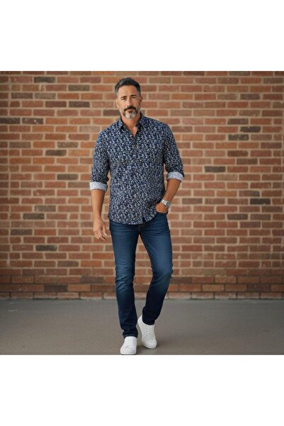 GÖMLEK GALERİSİ Slim Fit Patterned Digital Print Long Sleeve Men's Shirt
