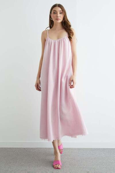 Fulla Moda Basic Strappy Muslin Dress with Ripped Hem