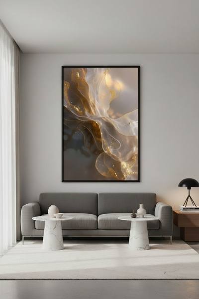 hollywest Zarif Gold Geçişli Minimalist Duvar Dekoru | Modern Çerçeveli Tablo