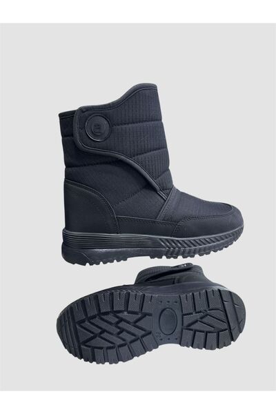 SALEN SHOES Unisex Siyah İçi Kürklü Rahat Kalıp Kaymaz Taban Kar Botu