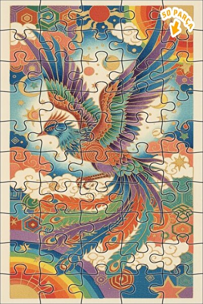 Teona Ahşap Gorgeous Phoenix Watercolor Look Art Puzzle 50 Pieces 15X25