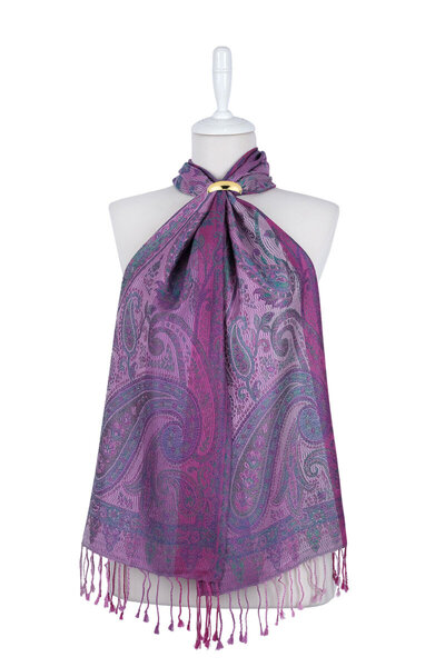 Bursa İpek Pink Green Jamawar Woven Silk Scarf