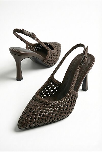 GİAMGİA STORE Hasır Örgü Desenli Arkası Açık Kadeh Topuklu Sivri Burun Kadın ...