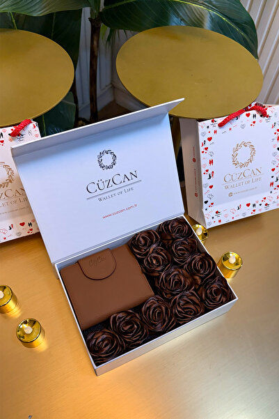 CüzCan Premium Gift Rose Box - Miosa Milk Coffee Genuine Leather Women's Wall...