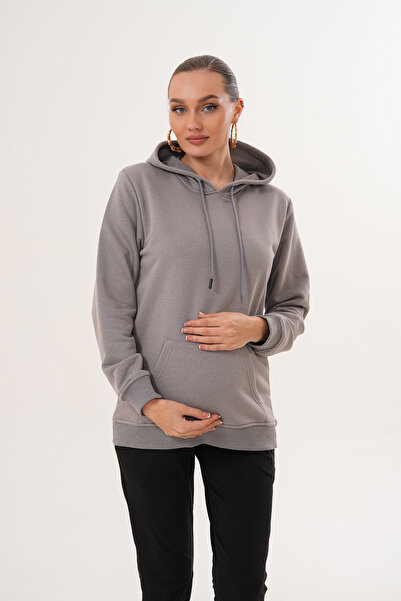 Miss Dünya Lissa 100% Cotton Maternity and Postpartum Basic Hooded Sweatshirt