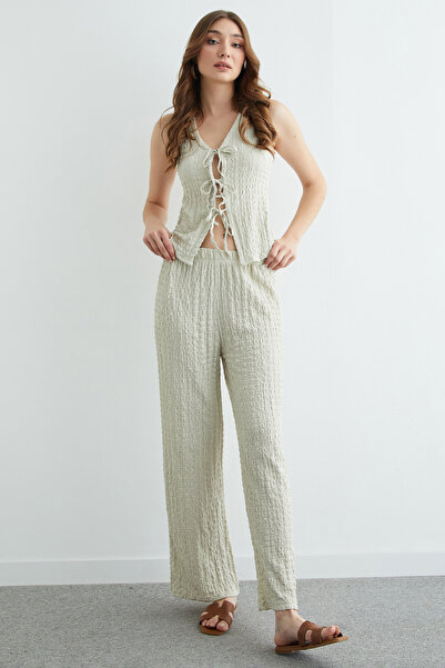 Fulla Moda Front-Tie Textured Vest Set 2-Piece Set