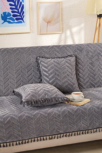 Loselya Tasseled Bohemian Sofa Cover - Chenille Textured Non-Slip Sofa Throw ...