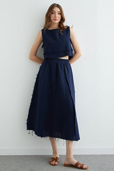 Fulla Moda Muslin 2-Piece Set with Elastic Waist and Tasseled Skirt