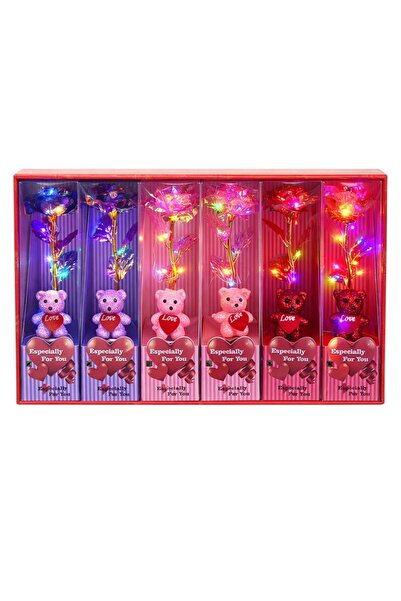 LOVE Crystallized Rose, with Multicolor LED Light 24cm, with Teddy Bear 5cm, ...