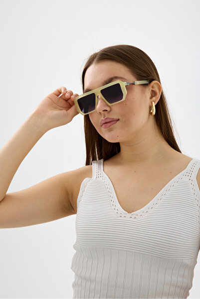 Chunky Frame Cgequar Hit Unisex Beige Geometric Square Acetate Frame Matte Gl...