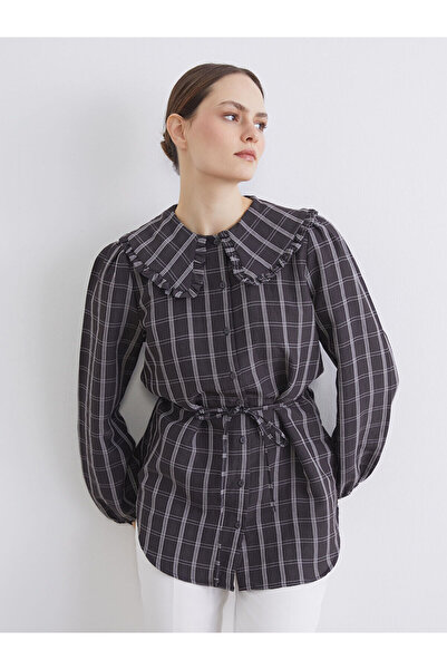 LC Waikiki Anthracite Peter Pan collar Plaid Women's Shirt Tunic