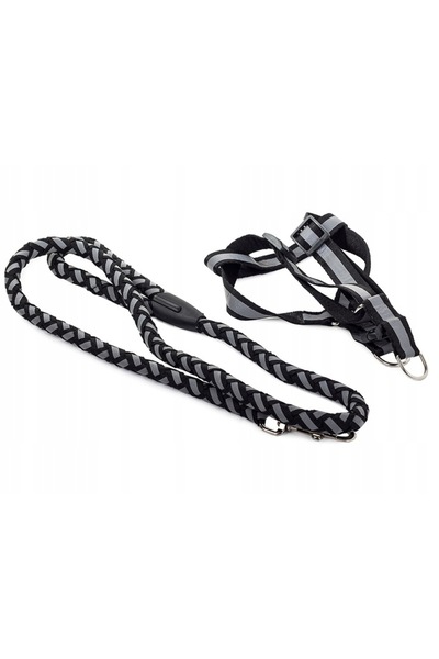 zola Set lesa si ham pentru caini, negru cu forsforescent, 106x1.2 cm