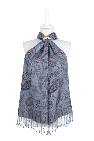 Bursa İpek Smoked Indigo Jamawar Woven Silk Scarf