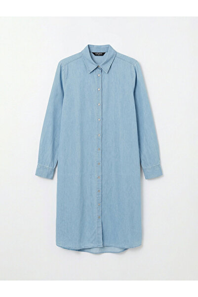 LC Waikiki قميص جينز نسائي بياقة قميص من إنديجو