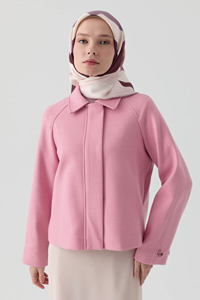 Tuğba Kol Düğmeli Mini Keçe Ceket - Pembe